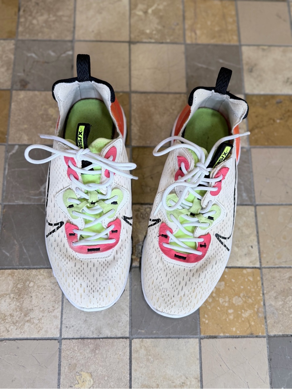 Nike White Sneakers with Pink and Lime Accents
